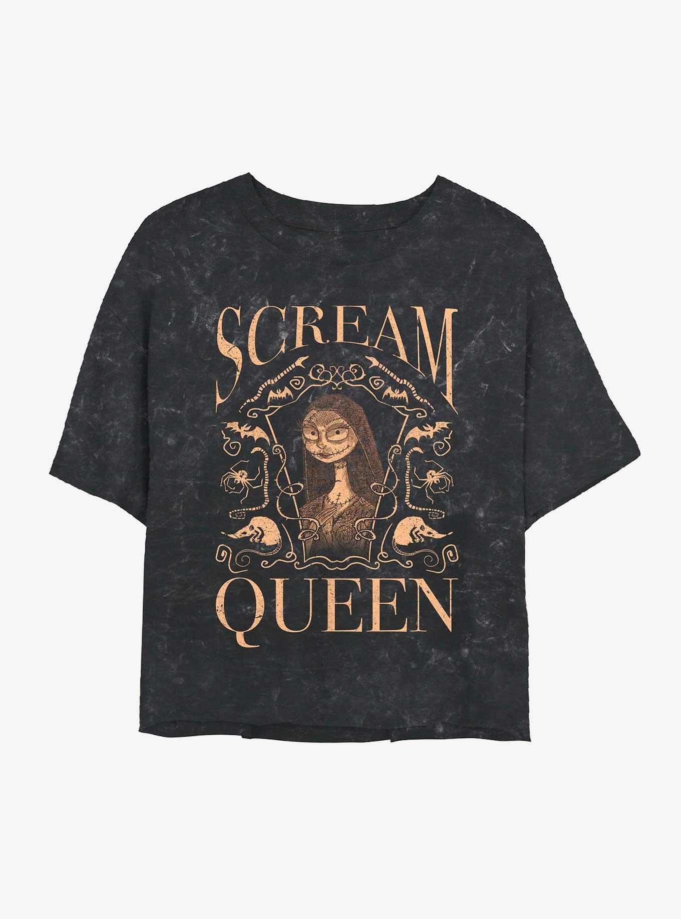 Disney The Nightmare Before Christmas Sally Scream Queen Mineral Wash Crop Girls T-Shirt, BLACK, hi-res