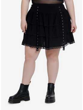 Thorn & Fable Black Lace Grommet Tiered Skirt Plus Size, , hi-res