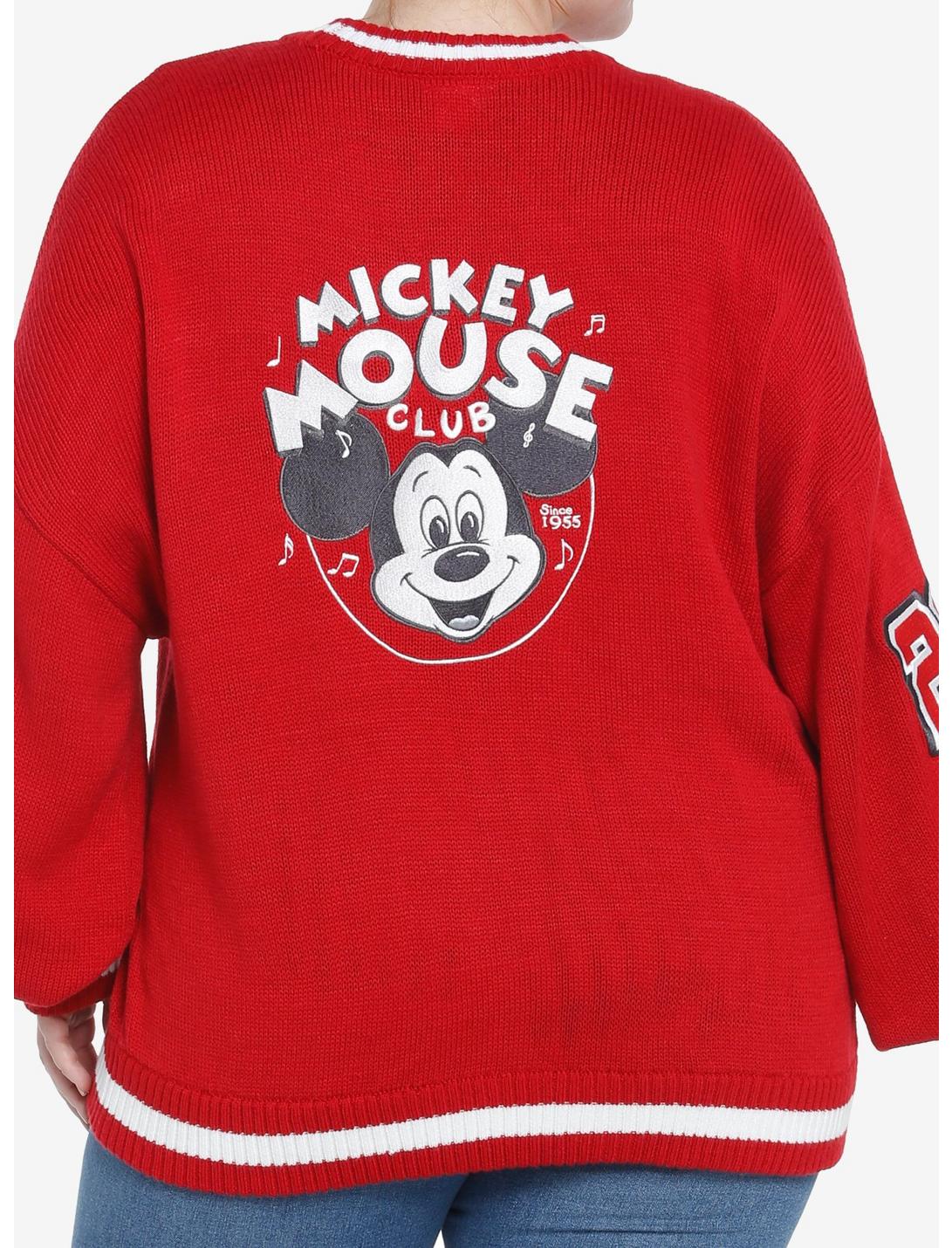 Her Universe Disney100 Mickey Mouse Club Vintage Varsity Cardigan Plus Size, RED  WHITE, hi-res