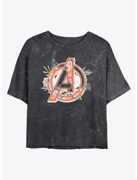 Marvel Avengers Floral Avenger Logo Mineral Wash Crop Girls T-Shirt, , hi-res