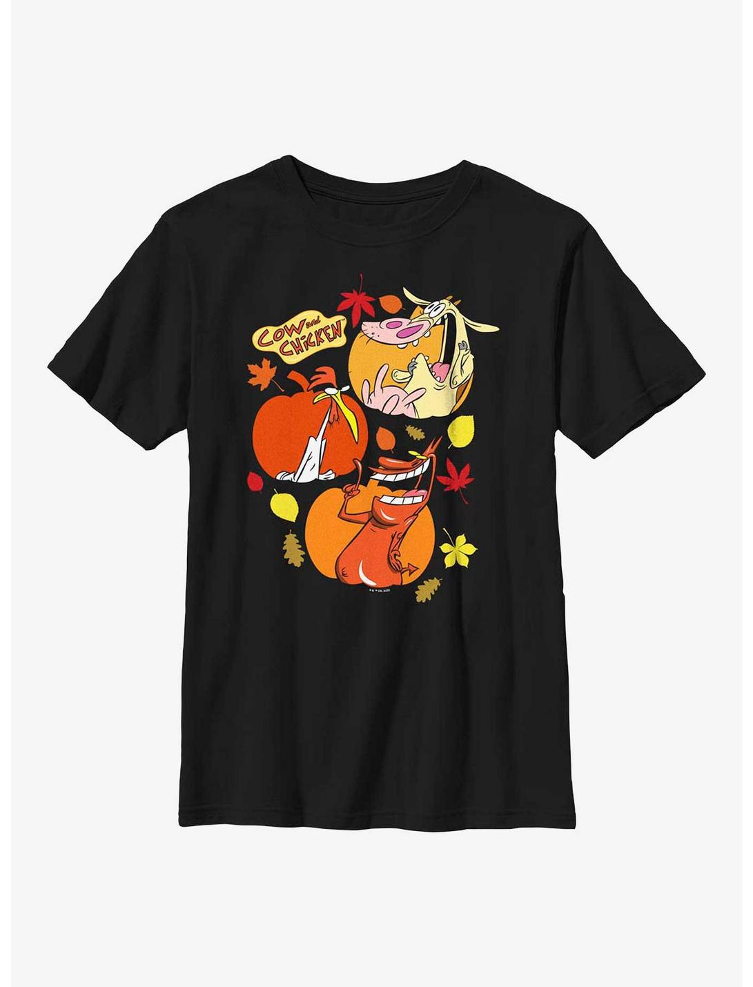 Cow And Chicken Cow And Chicken Pumpkin Portraits Youth T-Shirt, BLACK, hi-res