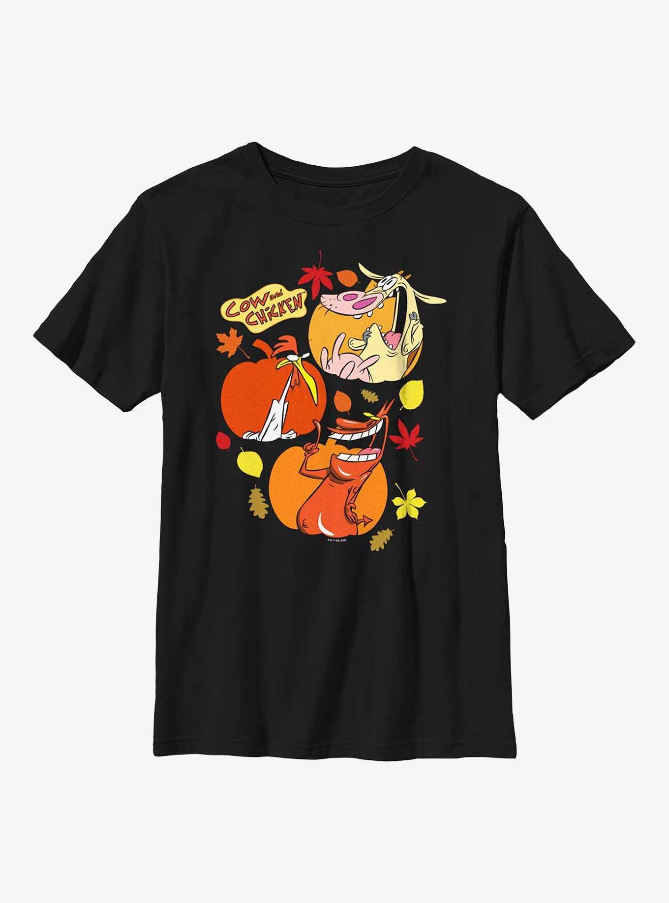 Cow And Chicken Cow And Chicken Pumpkin Portraits Youth T-Shirt, , hi-res