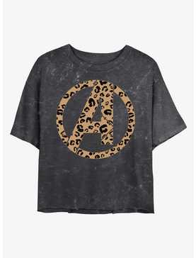 Marvel Avengers Leopard Fill Avengers Logo Mineral Wash Crop Girls T-Shirt, , hi-res