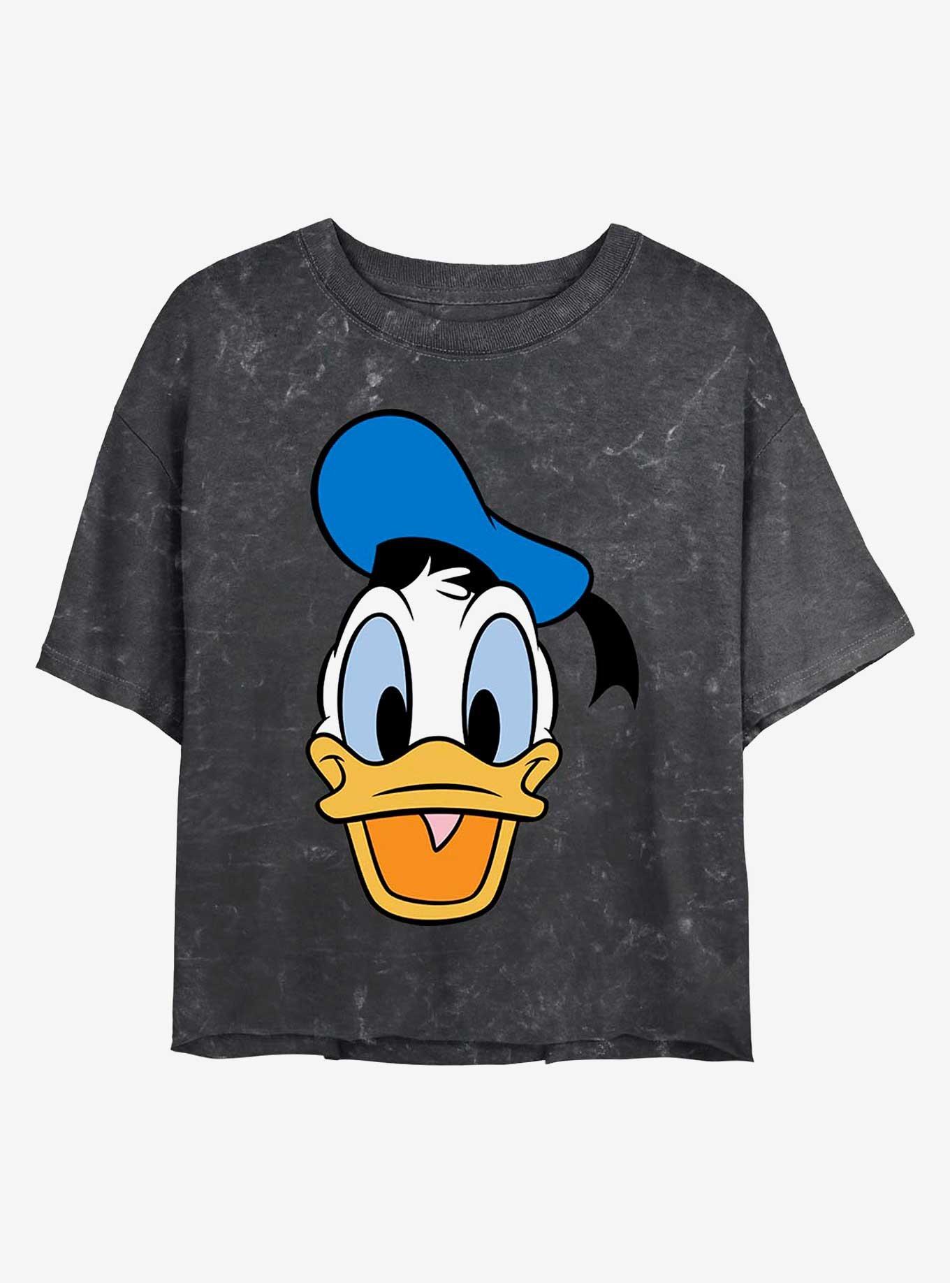 Disney Donald Duck Big Face Donald Mineral Wash Crop Girls T-Shirt, BLACK, hi-res