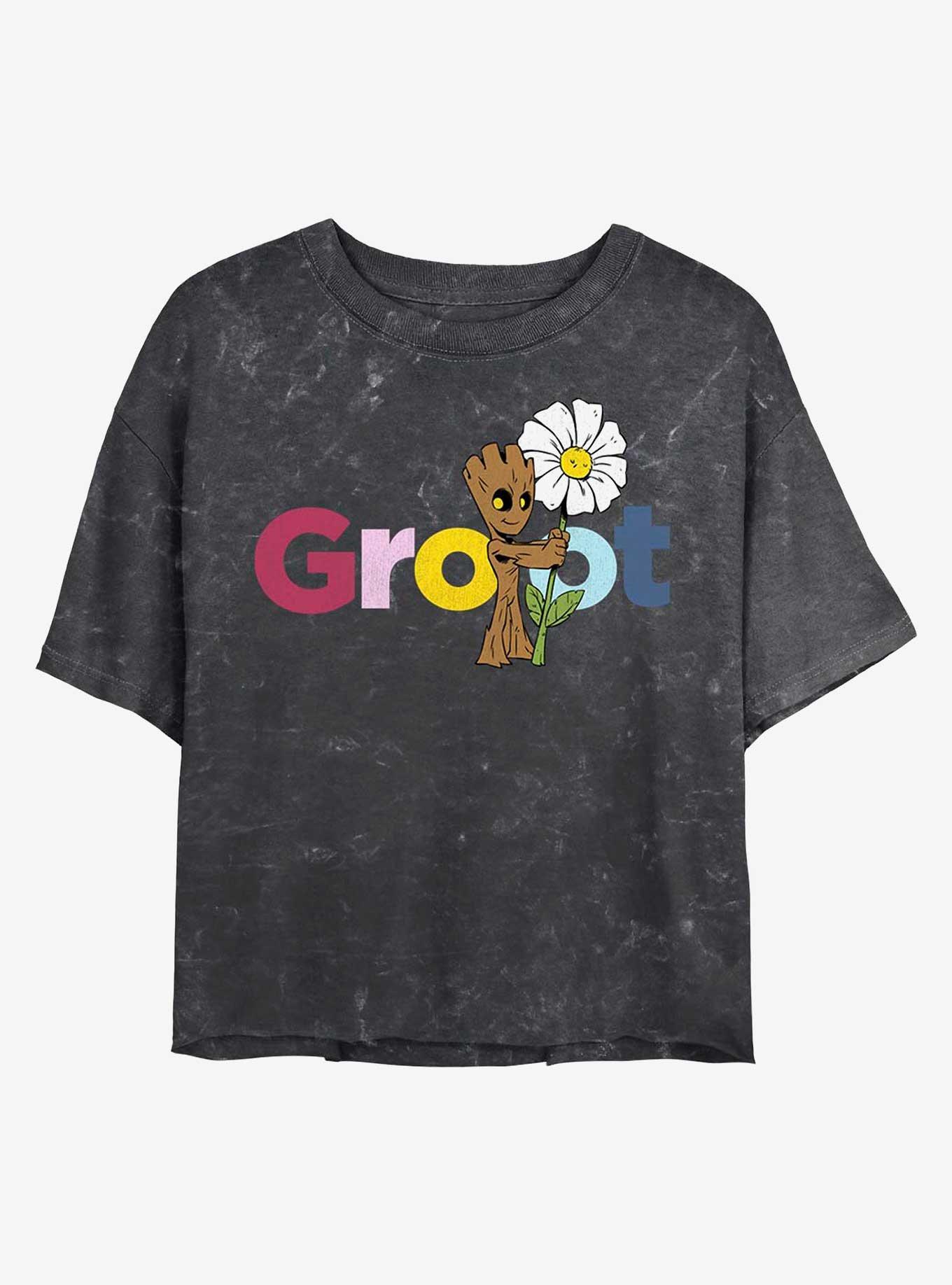 Marvel Guardians of the Galaxy Groot Mineral Wash Crop Girls T-Shirt, BLACK, hi-res
