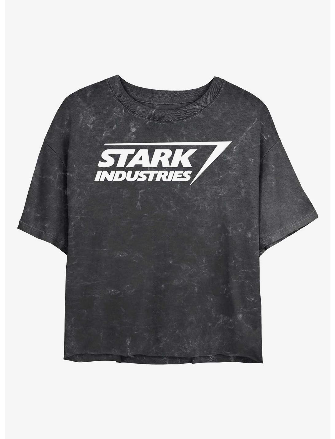 Marvel Iron Man Stark Industries Logo Mineral Wash Crop Girls T-Shirt, BLACK, hi-res