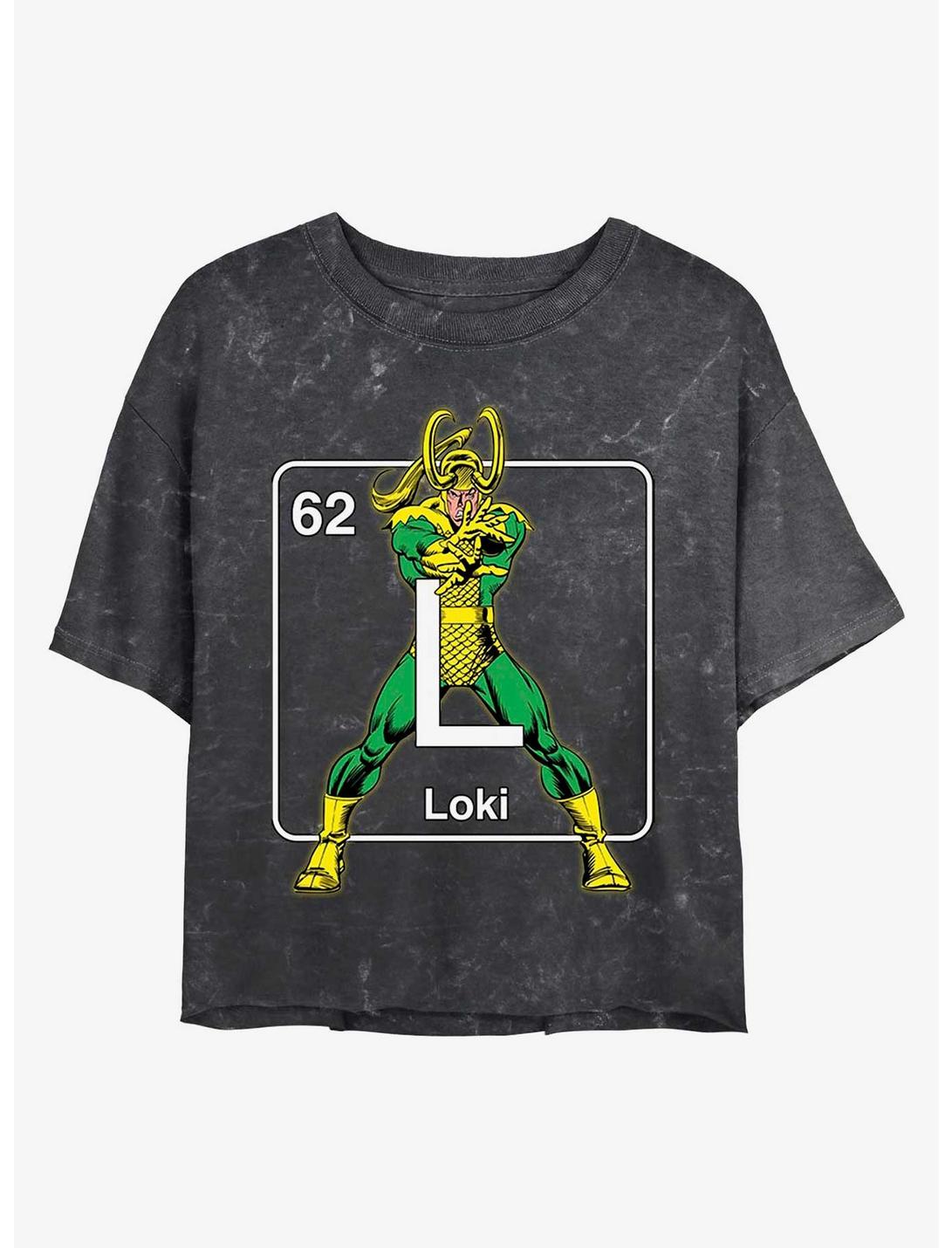 Marvel Loki Periodic Loki Mineral Wash Crop Girls T-Shirt, BLACK, hi-res