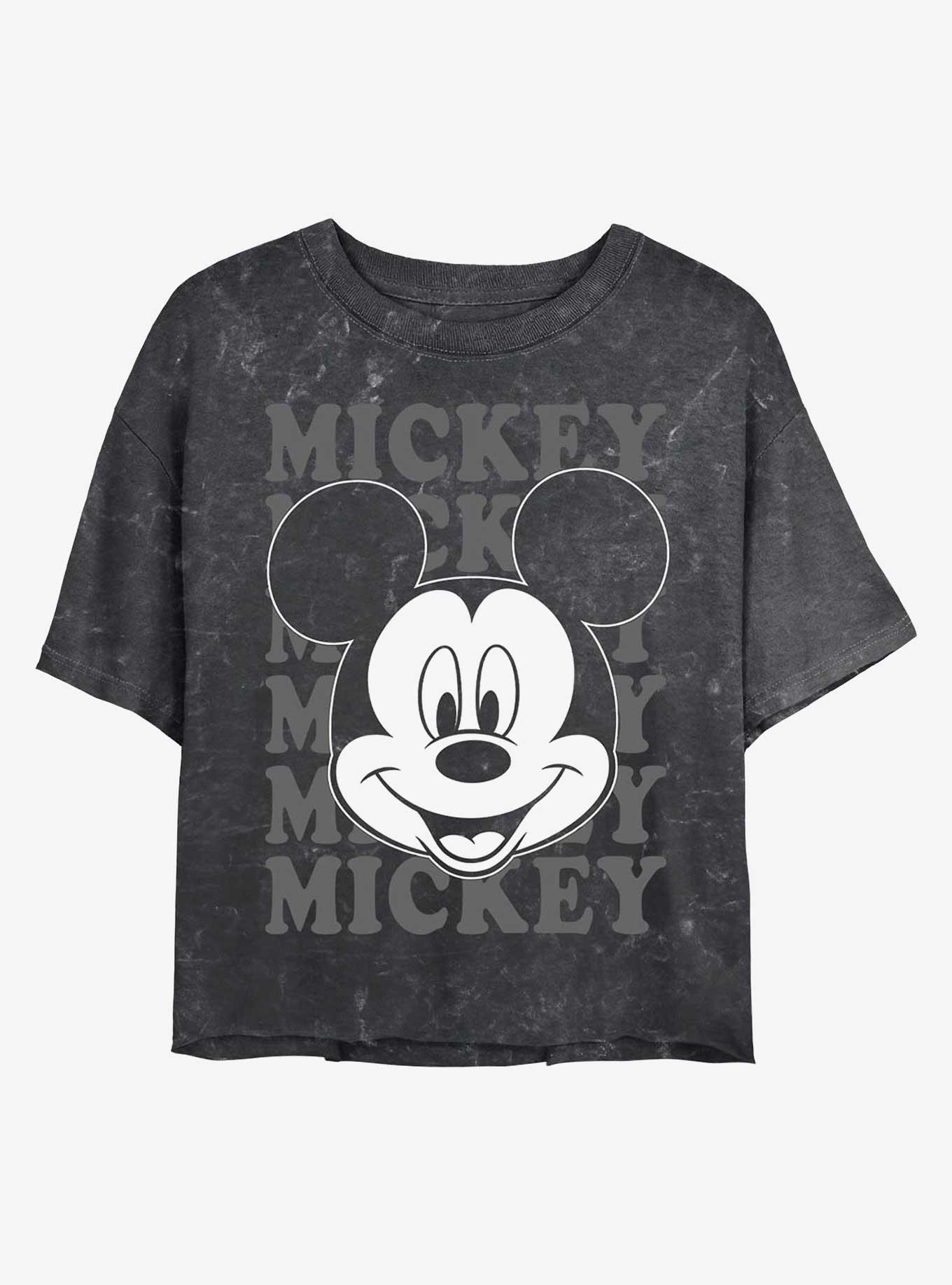 Disney Mickey Mouse Big Face Mineral Wash Crop Girls T-Shirt, BLACK, hi-res