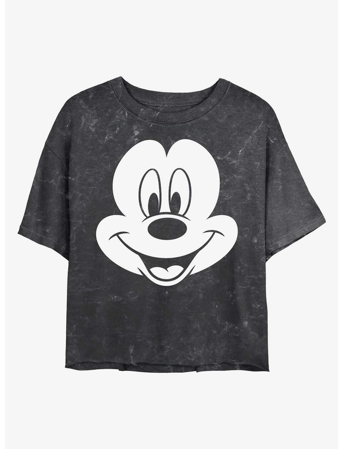 Disney Mickey Mouse Big Face Mickey Mineral Wash Crop Girls T-Shirt, BLACK, hi-res