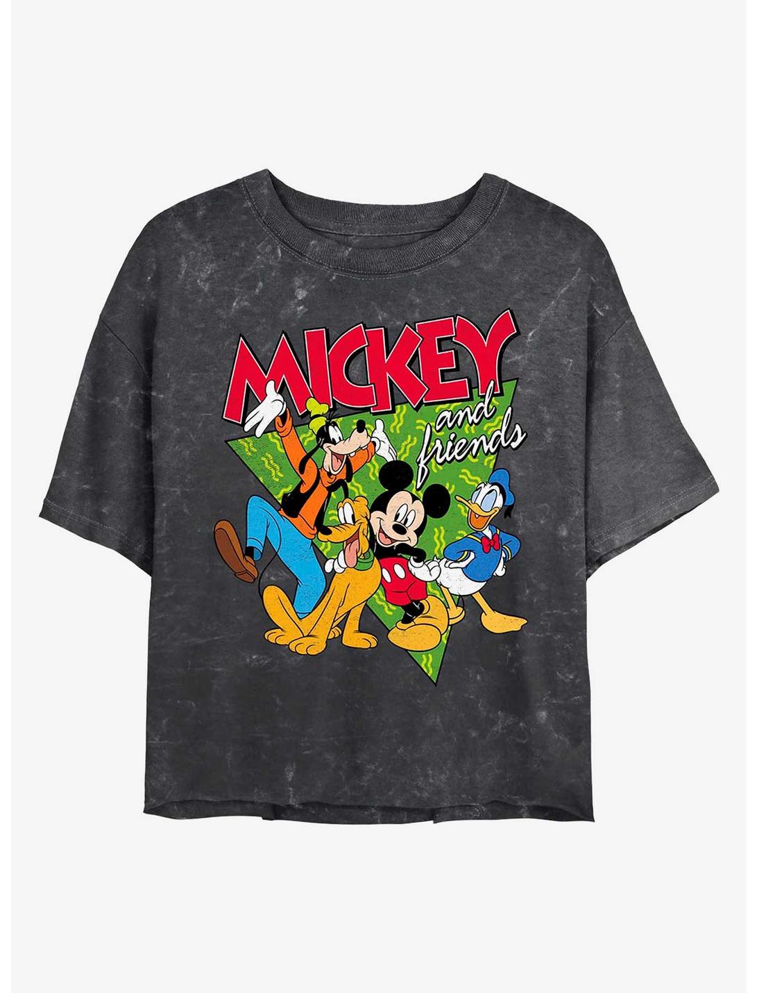 Disney Mickey Mouse Funky Bunch Mineral Wash Crop Girls T-Shirt, BLACK, hi-res