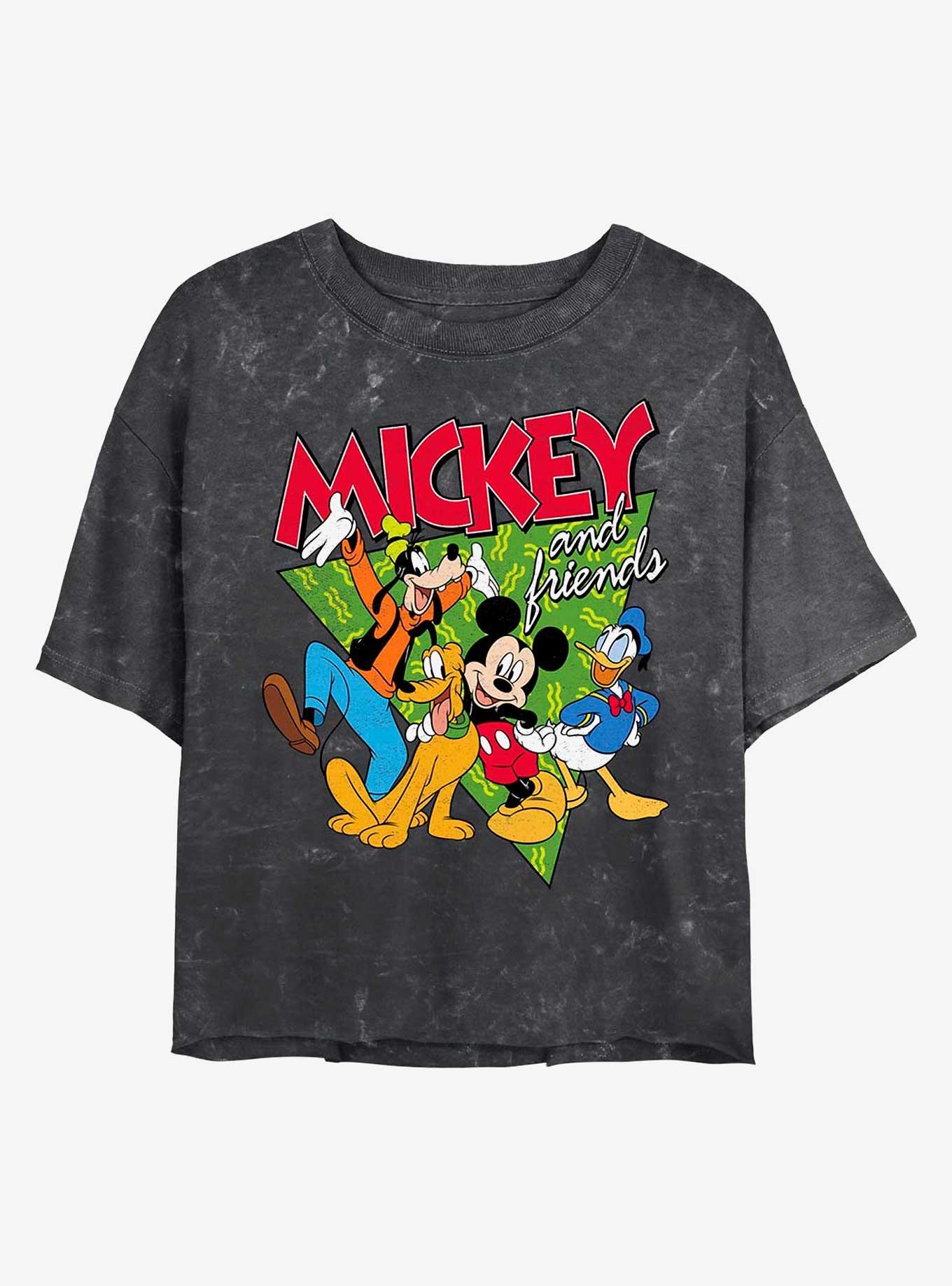 Disney Mickey Mouse Funky Bunch Mineral Wash Crop Girls T-Shirt, BLACK, hi-res