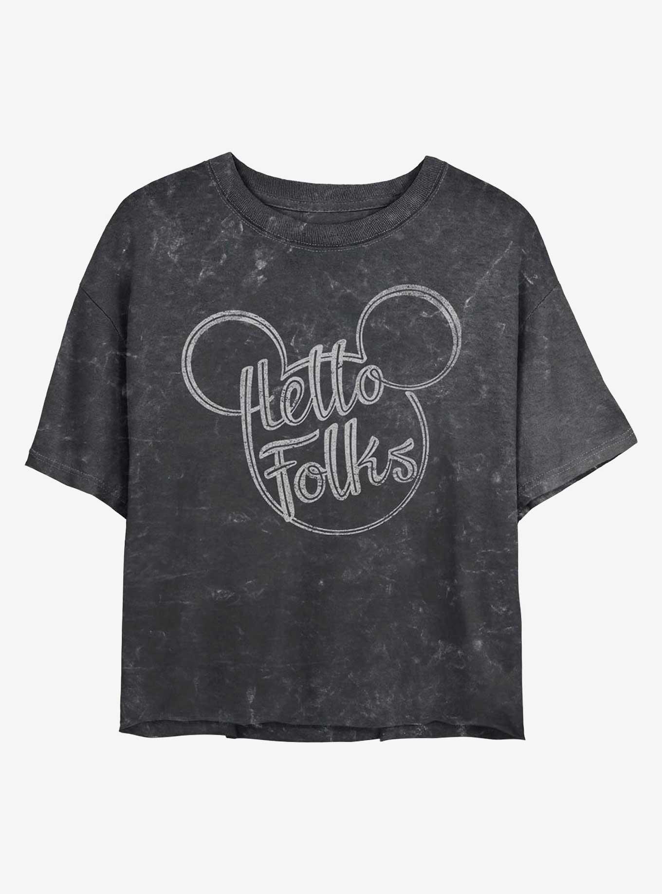 Disney Mickey Mouse Hello Folks Mineral Wash Crop Girls T-Shirt, BLACK, hi-res