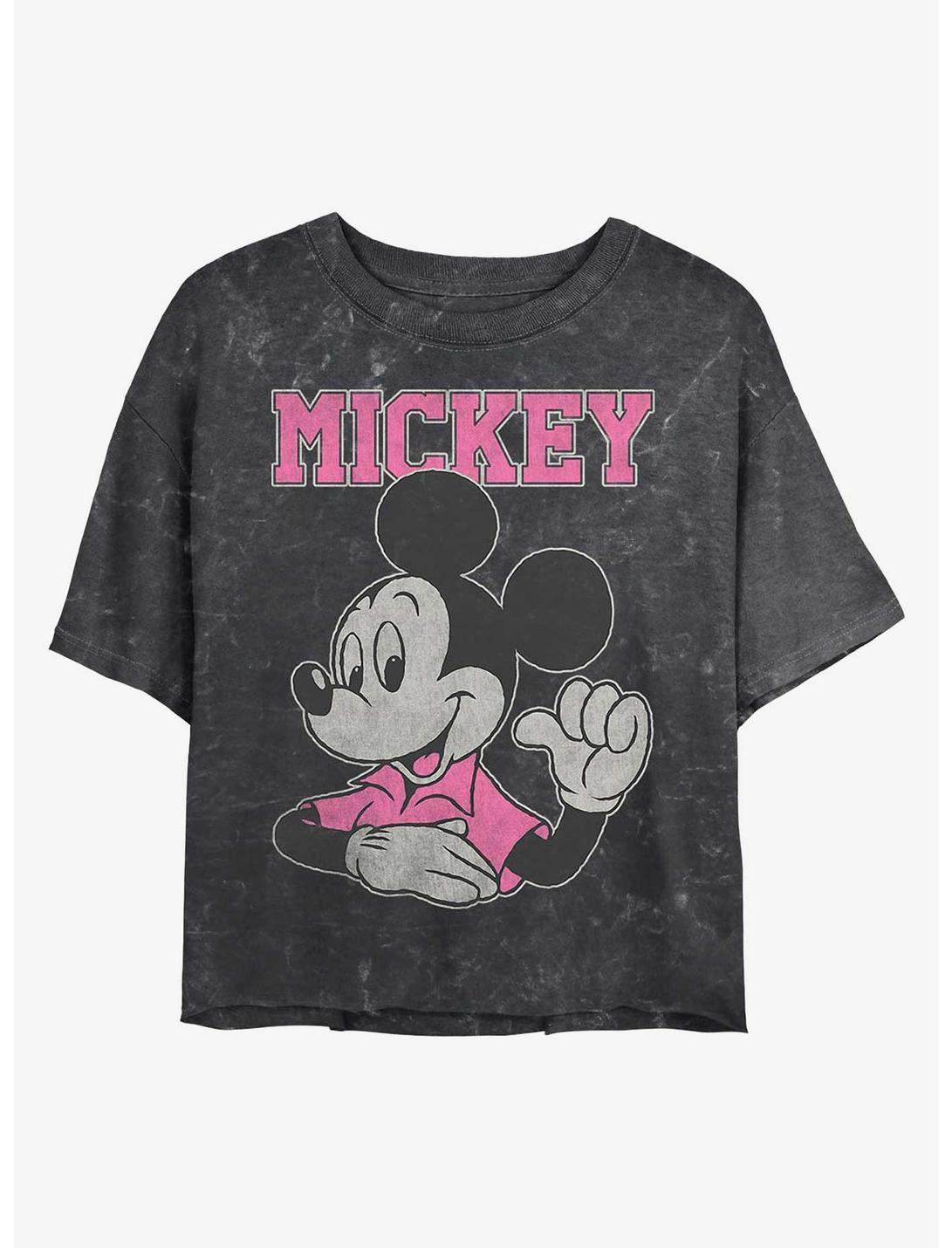 Disney Mickey Mouse Jumbo Mickey Mineral Wash Crop Girls T-Shirt, BLACK, hi-res