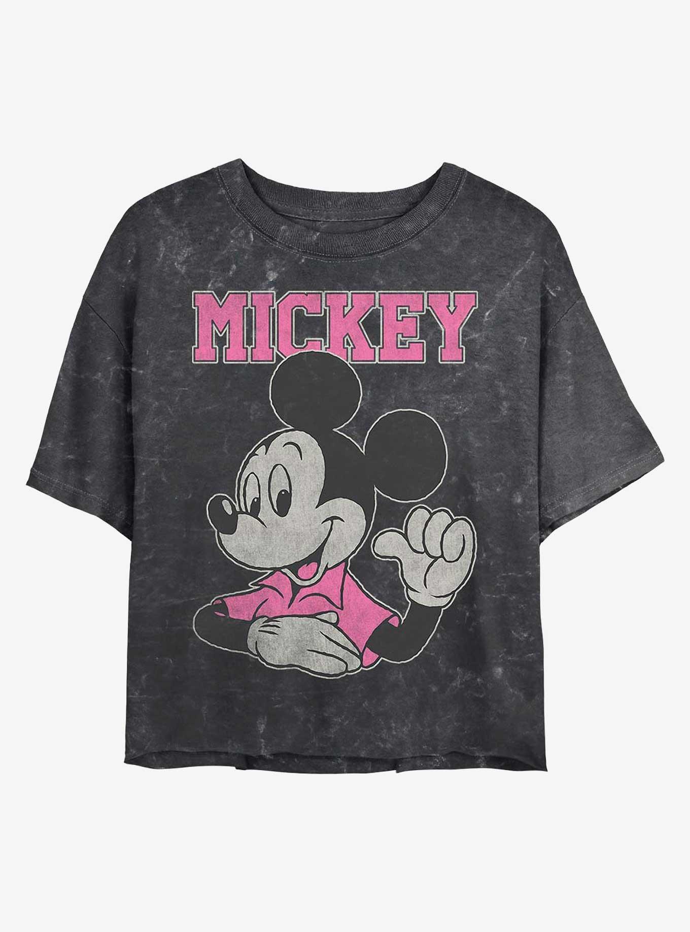 Disney Mickey Mouse Jumbo Mickey Mineral Wash Crop Girls T-Shirt, BLACK, hi-res