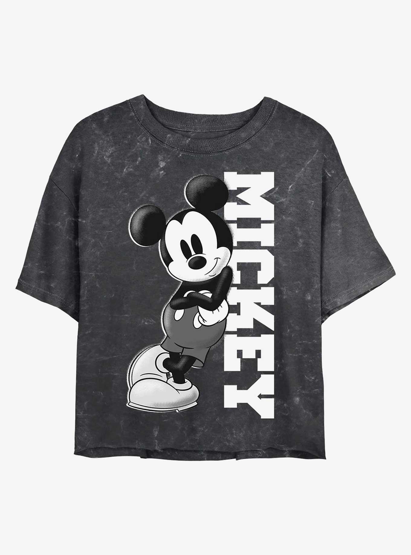 Disney Mickey Mouse Mickey Lean Mineral Wash Crop Girls T-Shirt, BLACK, hi-res