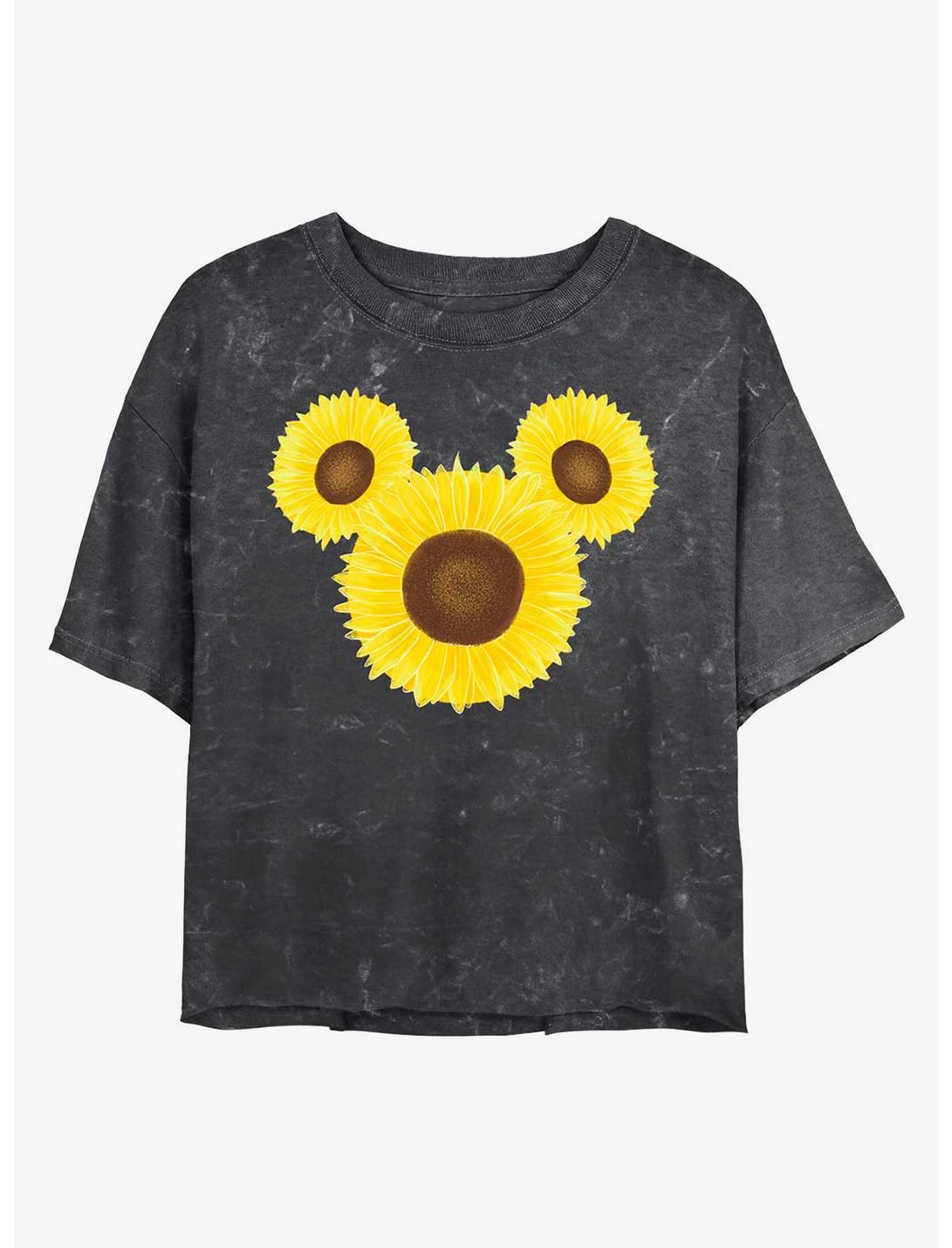 Disney Mickey Mouse Mickey Sunflower Mineral Wash Crop Girls T-Shirt, BLACK, hi-res