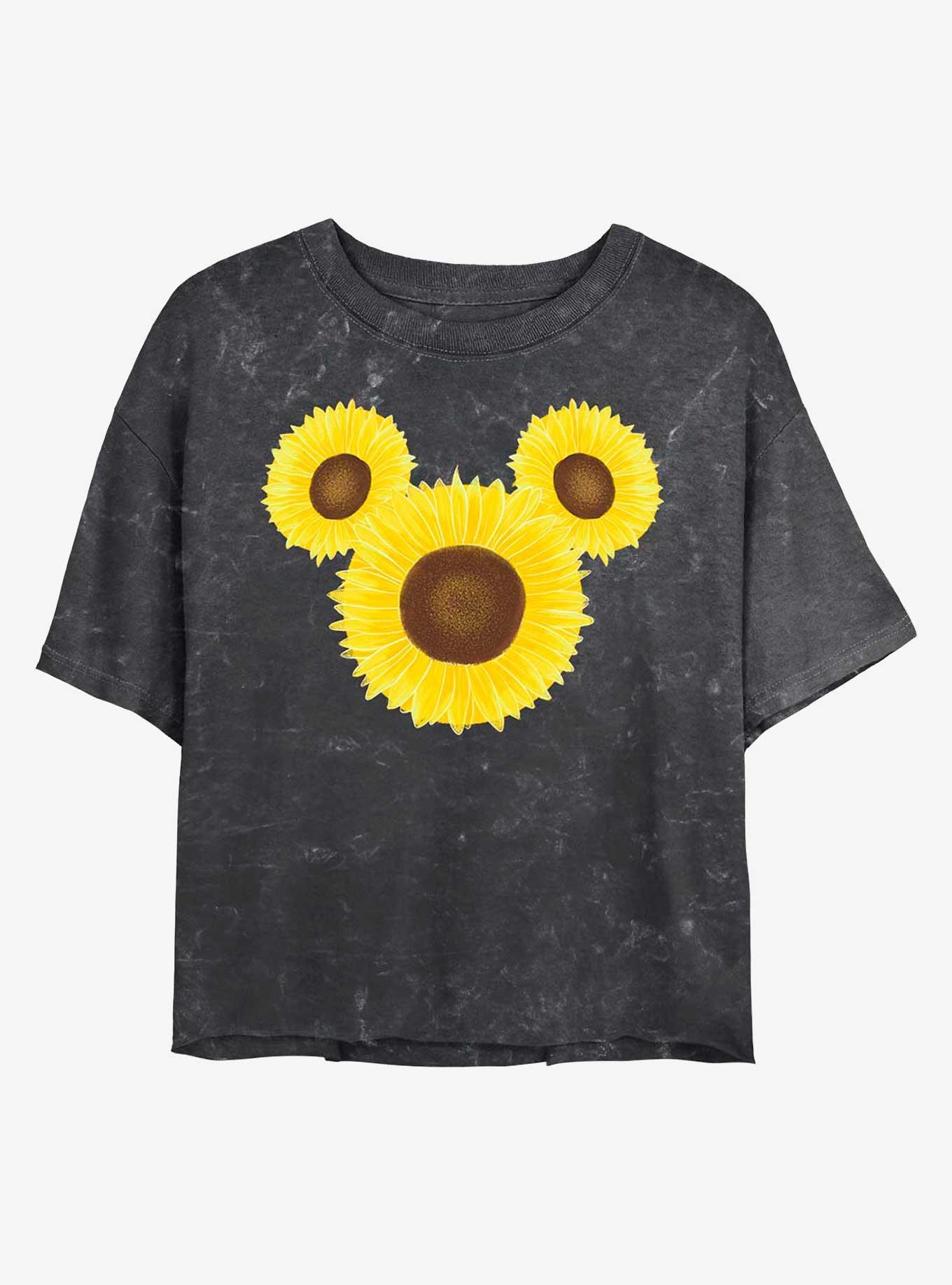 Disney Mickey Mouse Mickey Sunflower Mineral Wash Crop Girls T-Shirt, BLACK, hi-res