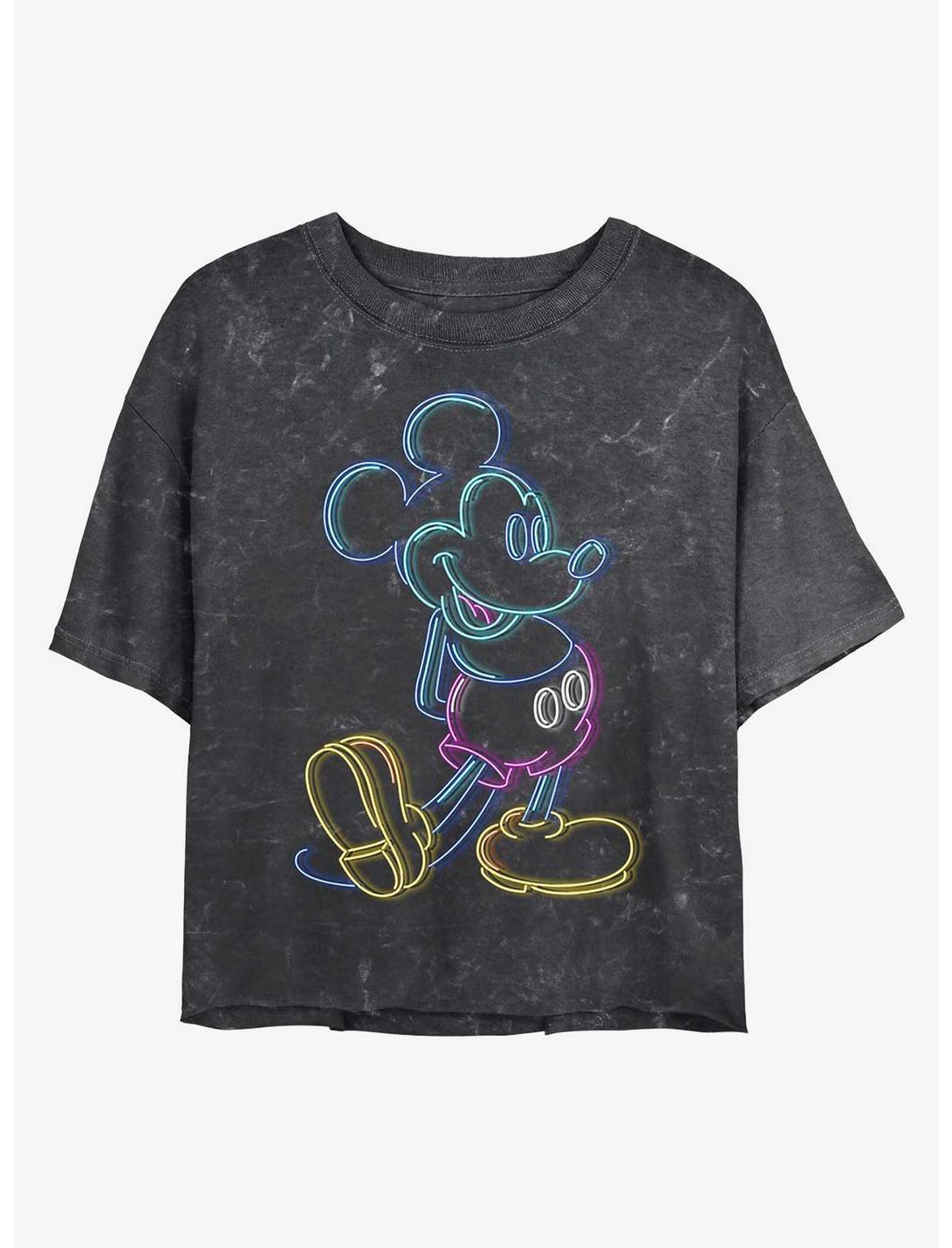 Disney Mickey Mouse Neon Mickey Mineral Wash Crop Girls T-Shirt, BLACK, hi-res