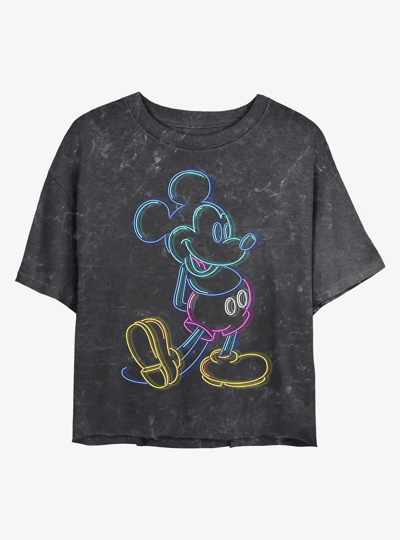 Disney Mickey Mouse Neon Mickey Mineral Wash Crop Girls T-Shirt, BLACK, hi-res