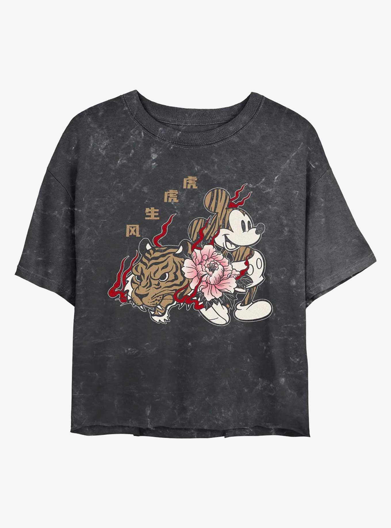 Disney Mickey Mouse New Year Mickey Mineral Wash Crop Girls T-Shirt, BLACK, hi-res