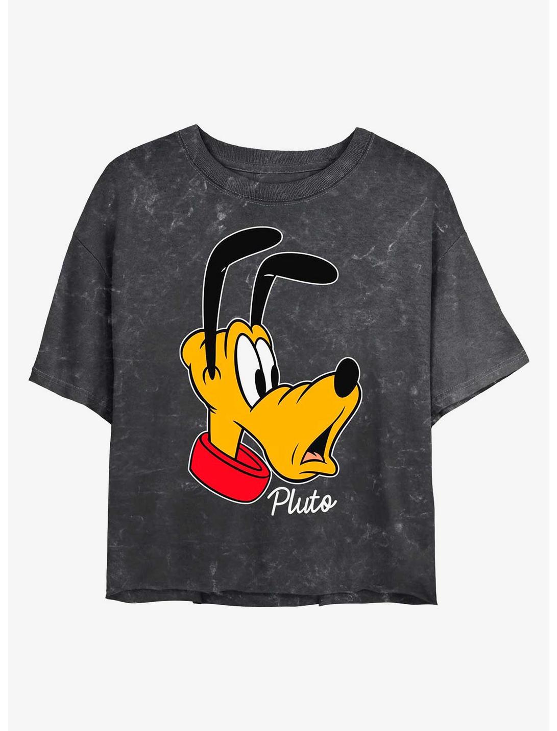 Disney Mickey Mouse Pluto Big Face Mineral Wash Crop Girls T-Shirt, BLACK, hi-res