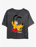 Disney Mickey Mouse Pluto Big Face Mineral Wash Crop Girls T-Shirt, BLACK, hi-res