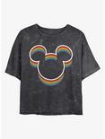 Disney Mickey Mouse Rainbow Ears Mineral Wash Crop Girls T-Shirt, BLACK, hi-res
