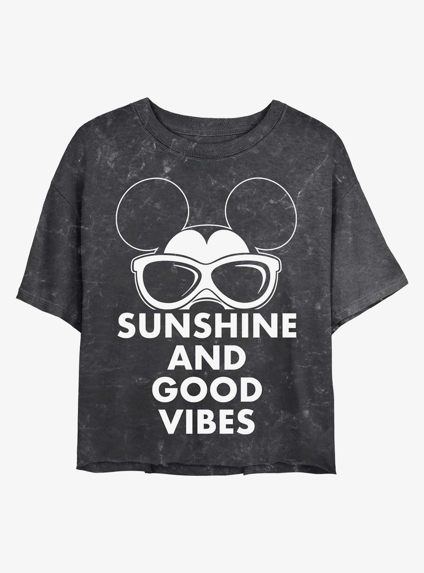 Disney Mickey Mouse Sunshine and Good Vibes Mineral Wash Crop Girls T-Shirt, BLACK, hi-res