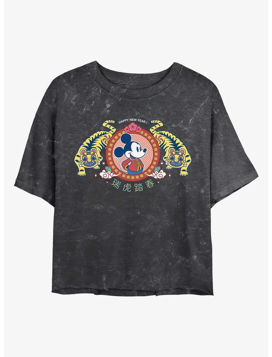 Disney Mickey Mouse Tiger King Mineral Wash Crop Girls T-Shirt, BLACK, hi-res