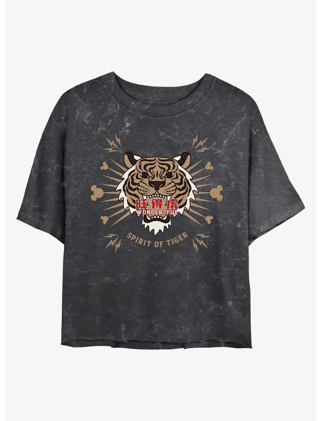 Disney Mickey Mouse Tiger Spirit Mineral Wash Crop Girls T-Shirt, BLACK, hi-res