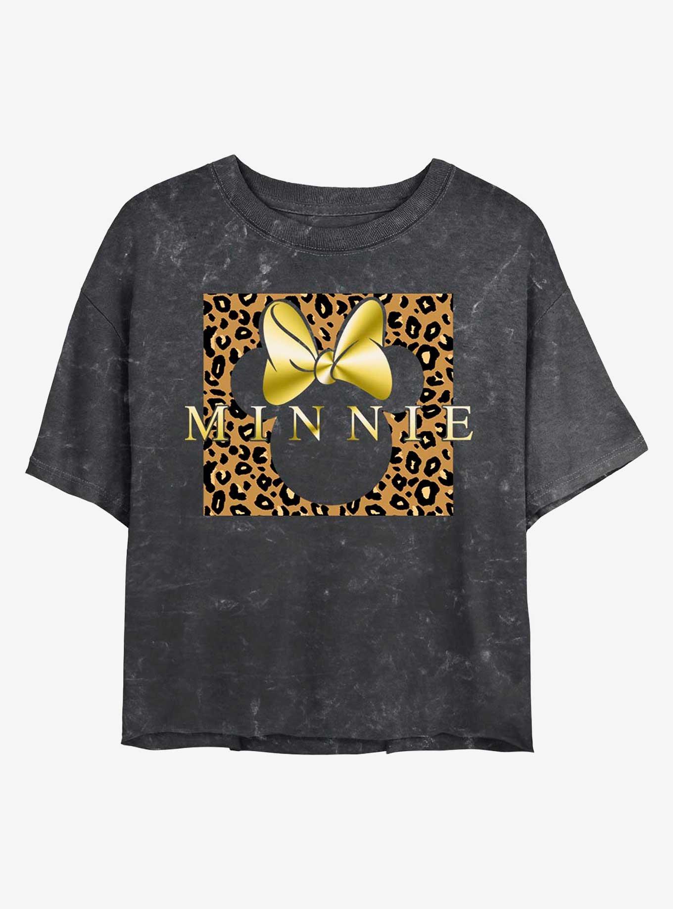 Disney Minnie Mouse Leopard Minnie Mineral Wash Crop Girls T-Shirt, BLACK, hi-res