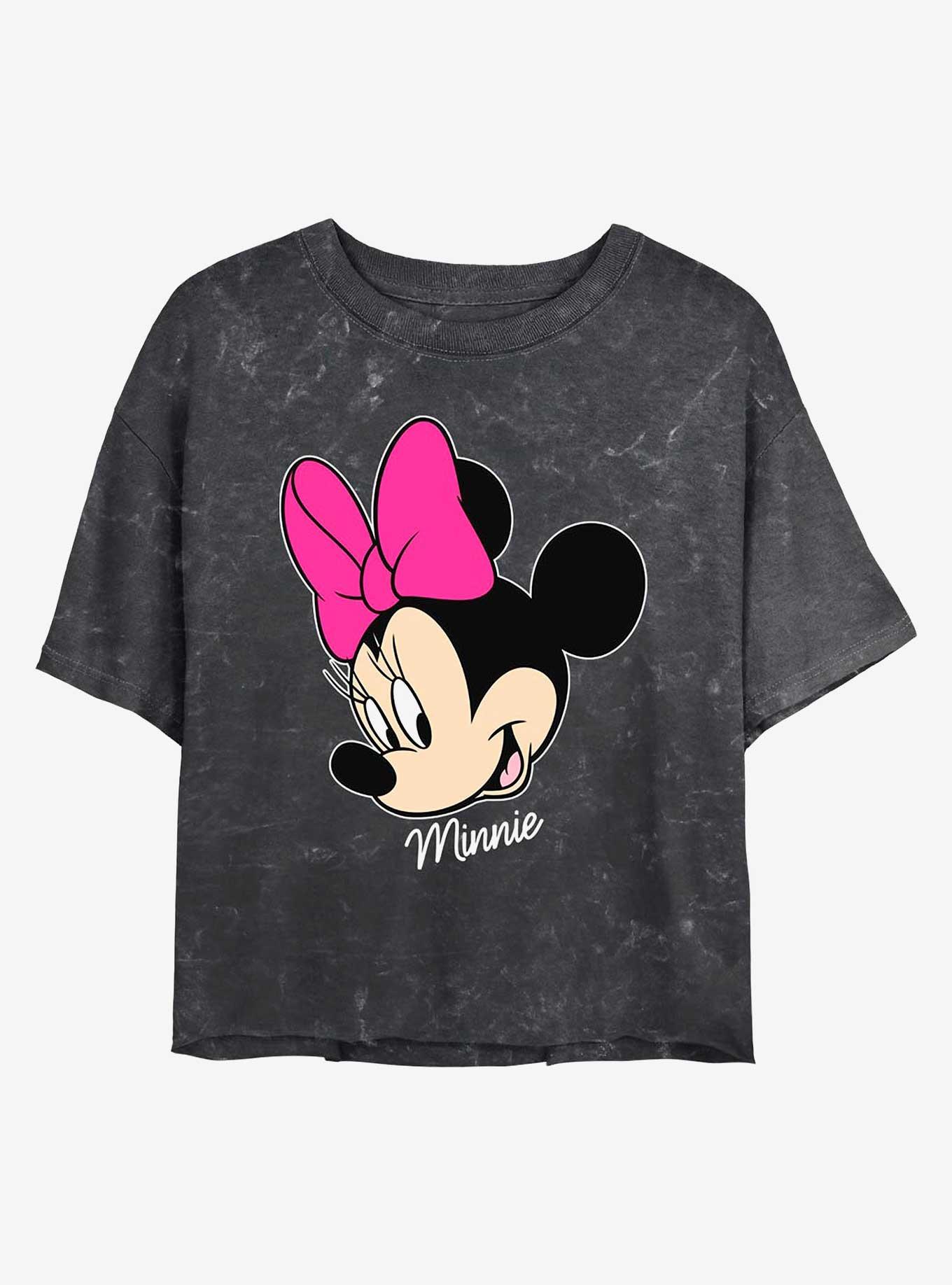 Disney Minnie Mouse Minnie Big Face Mineral Wash Crop Girls T-Shirt, BLACK, hi-res