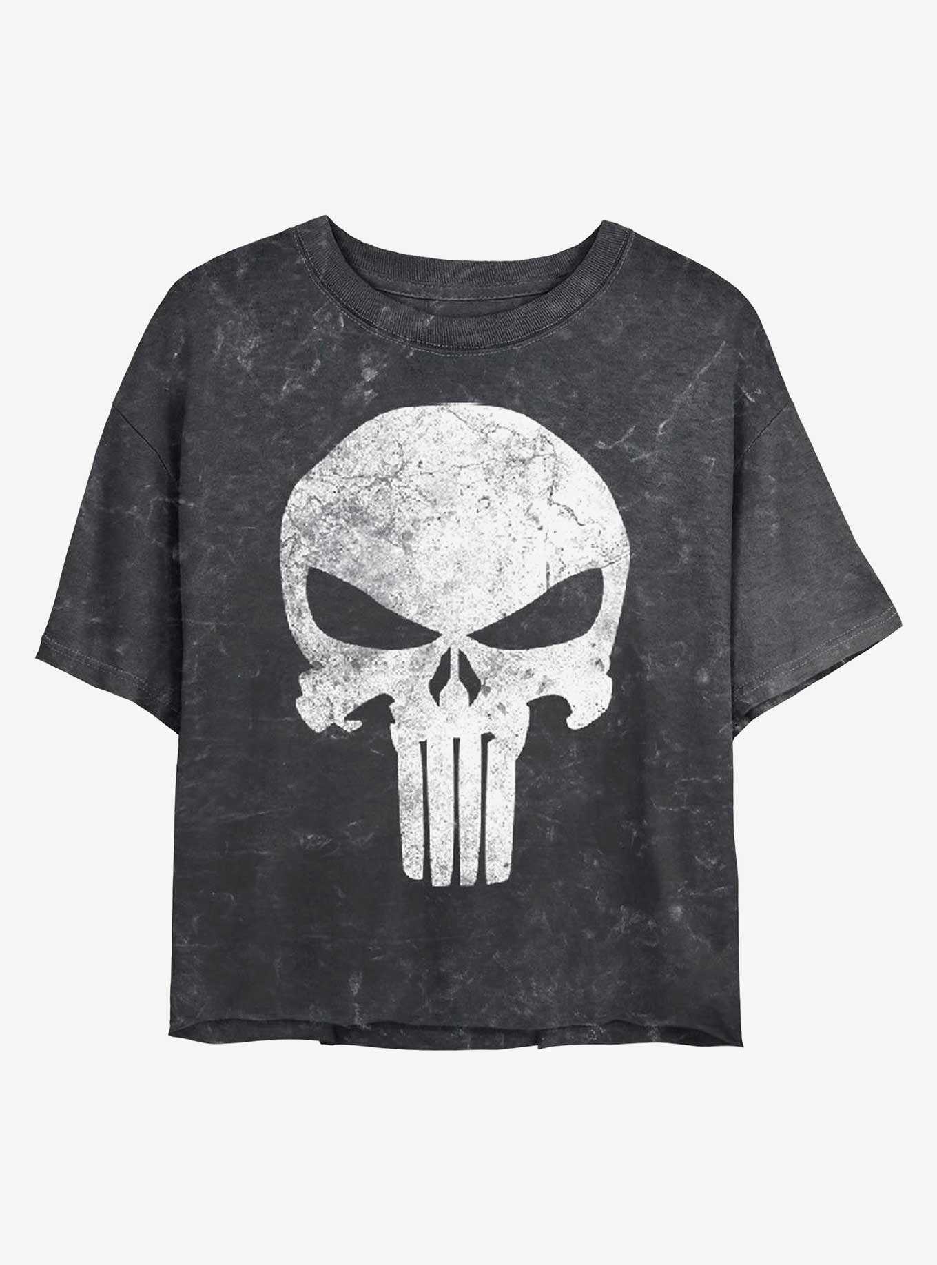 Marvel Distress Skull Mineral Wash Crop Girls T-Shirt, , hi-res