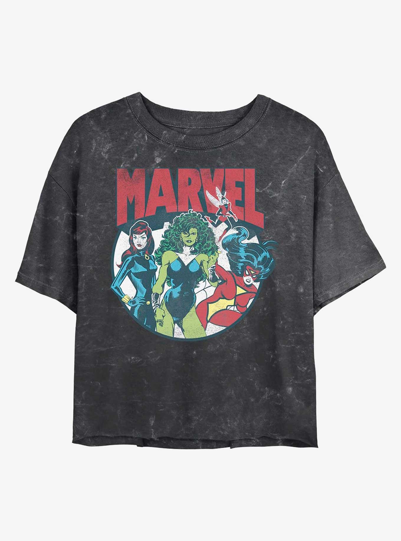 Marvel Gals Mineral Wash Crop Girls T-Shirt, BLACK, hi-res