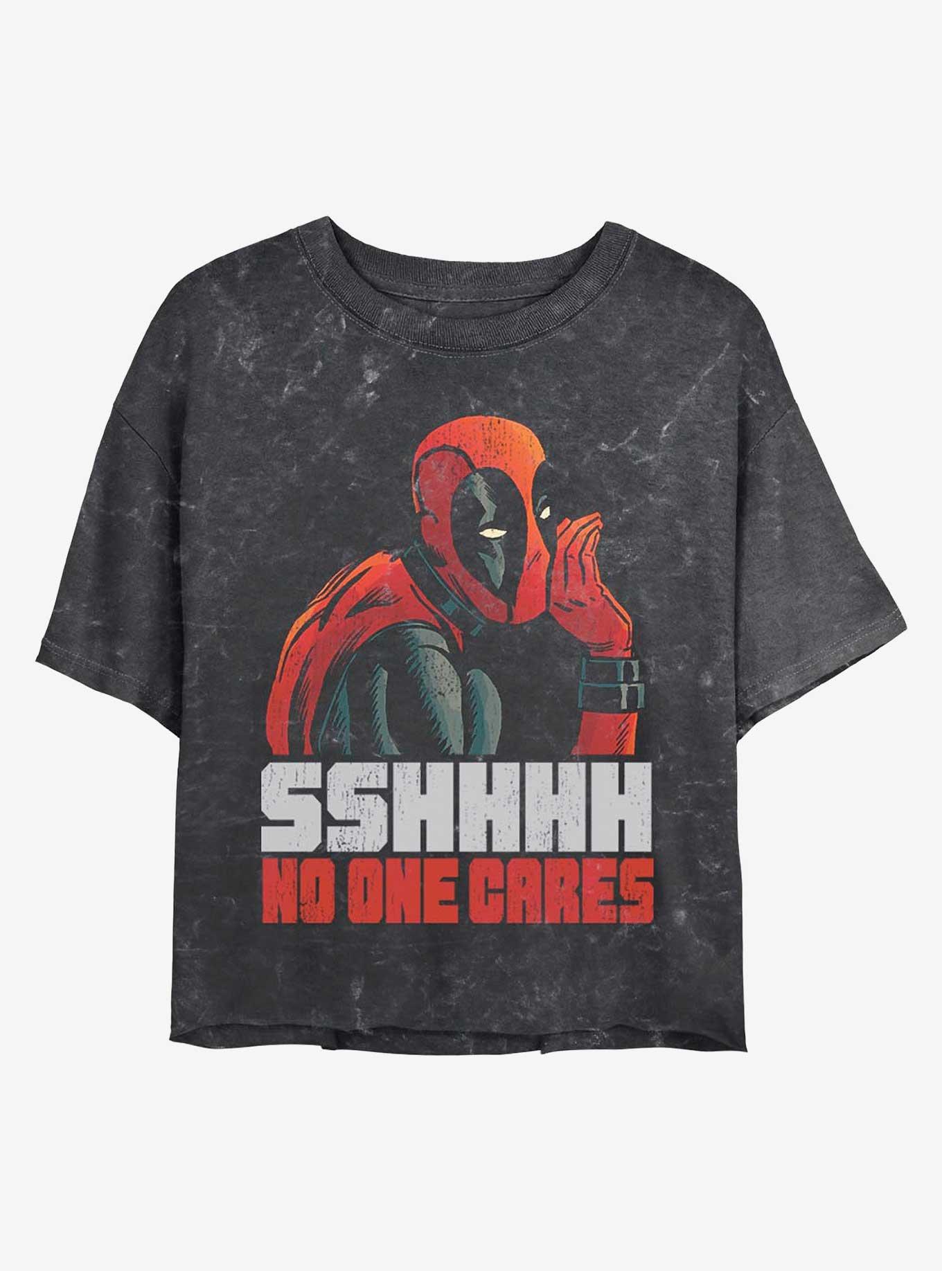 Marvel No One Cares Mineral Wash Crop Girls T-Shirt, BLACK, hi-res
