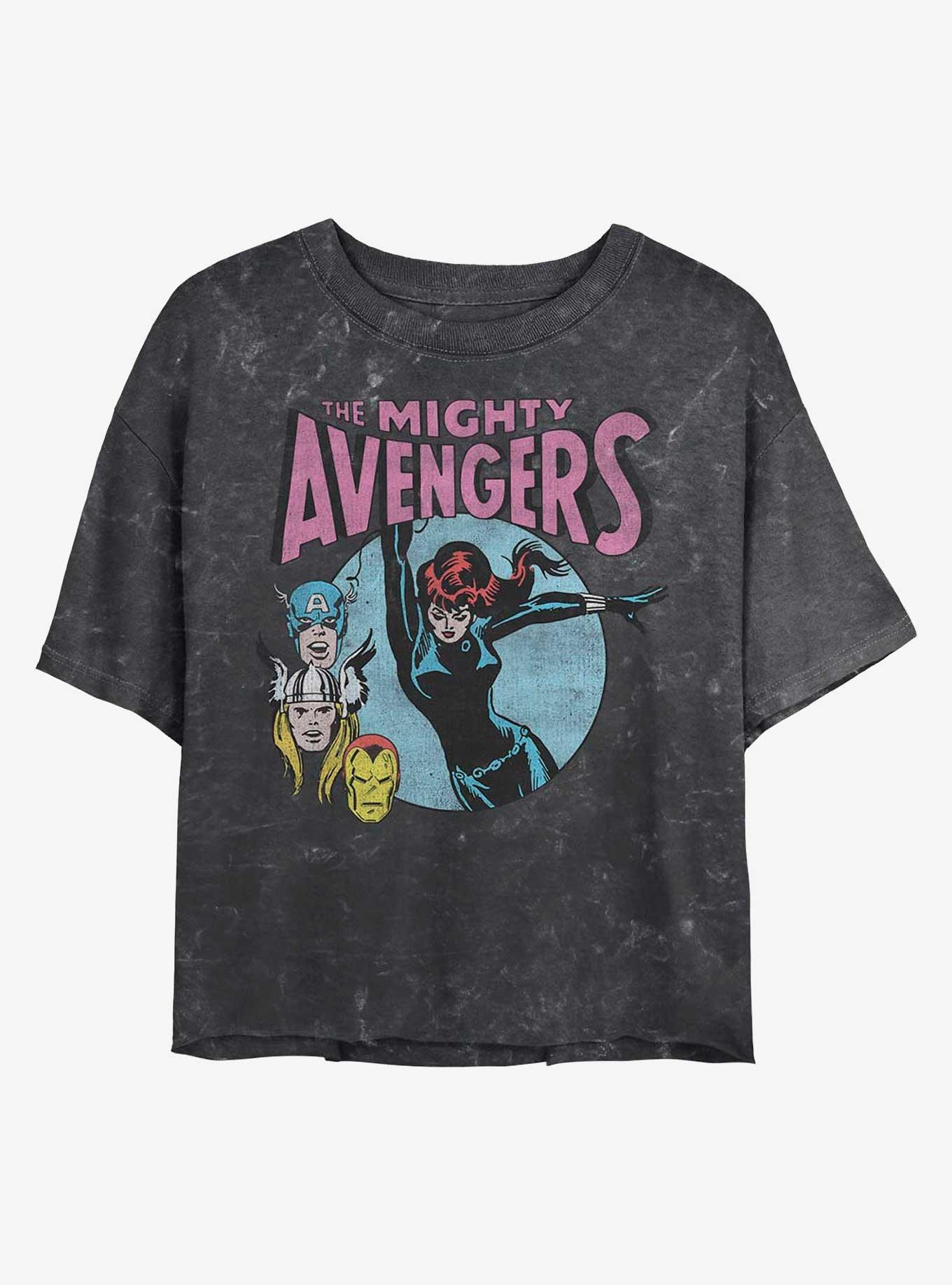 Marvel Retro Avengers Mineral Wash Crop Girls T-Shirt, BLACK, hi-res