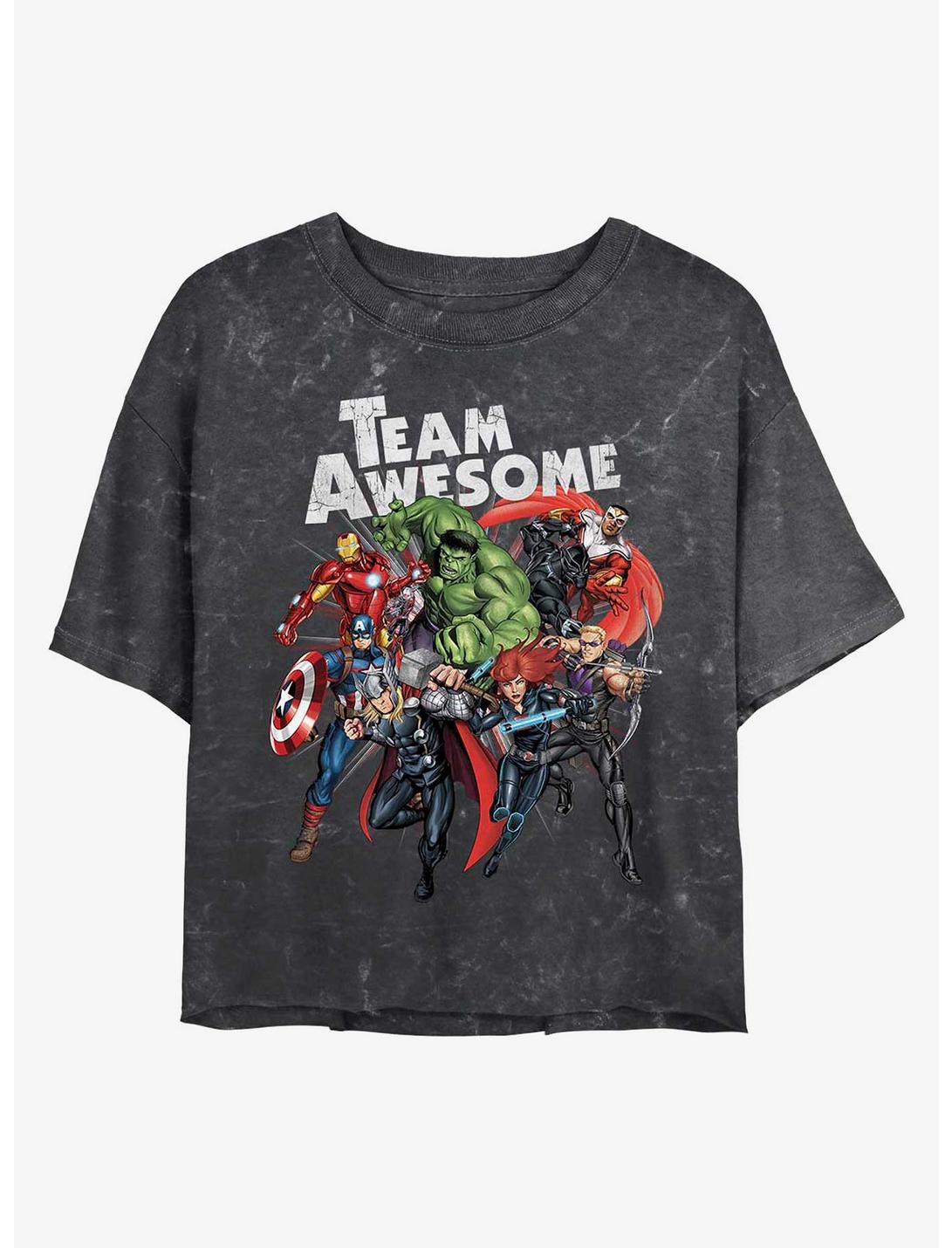 Marvel Team Awesome Mineral Wash Crop Girls T-Shirt, BLACK, hi-res