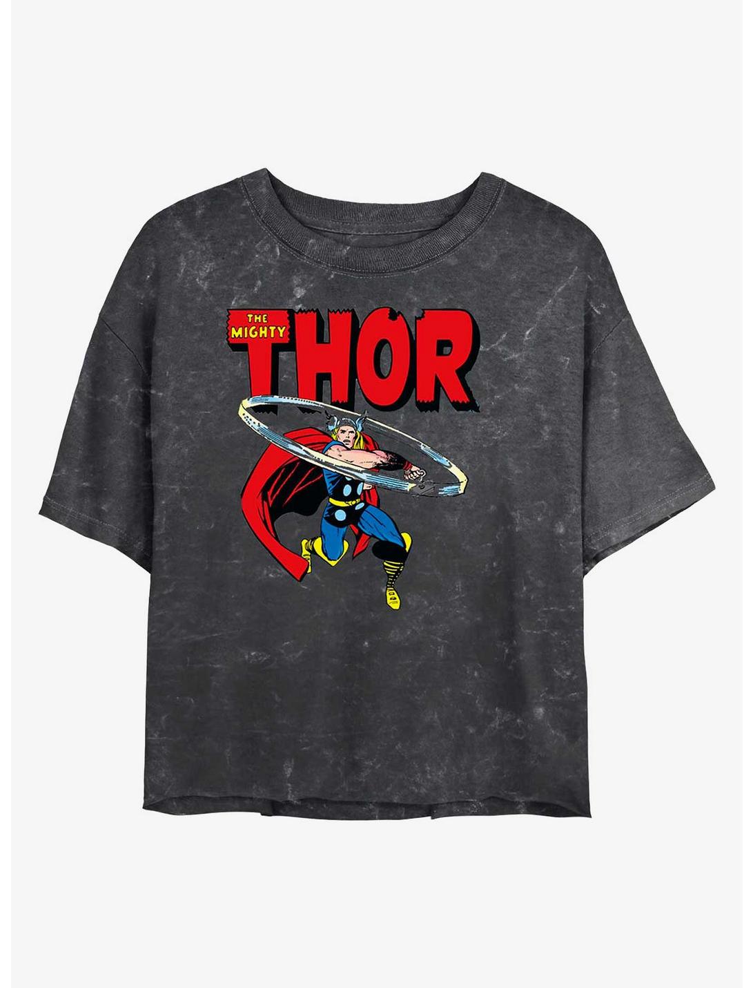 Marvel Thor Throw Mineral Wash Crop Girls T-Shirt, BLACK, hi-res