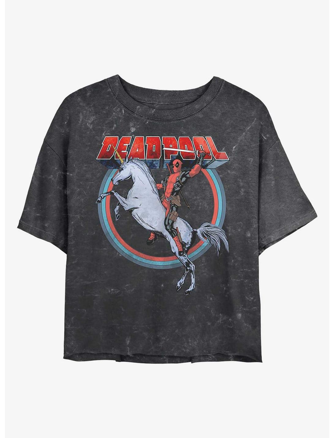 Marvel Unicorn Mineral Wash Crop Girls T-Shirt, BLACK, hi-res