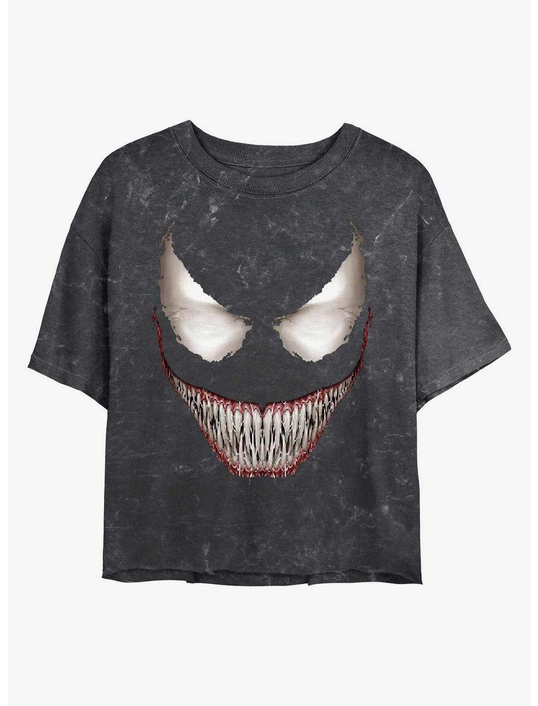 Marvel Venom Face Mineral Wash Crop Girls T-Shirt, BLACK, hi-res
