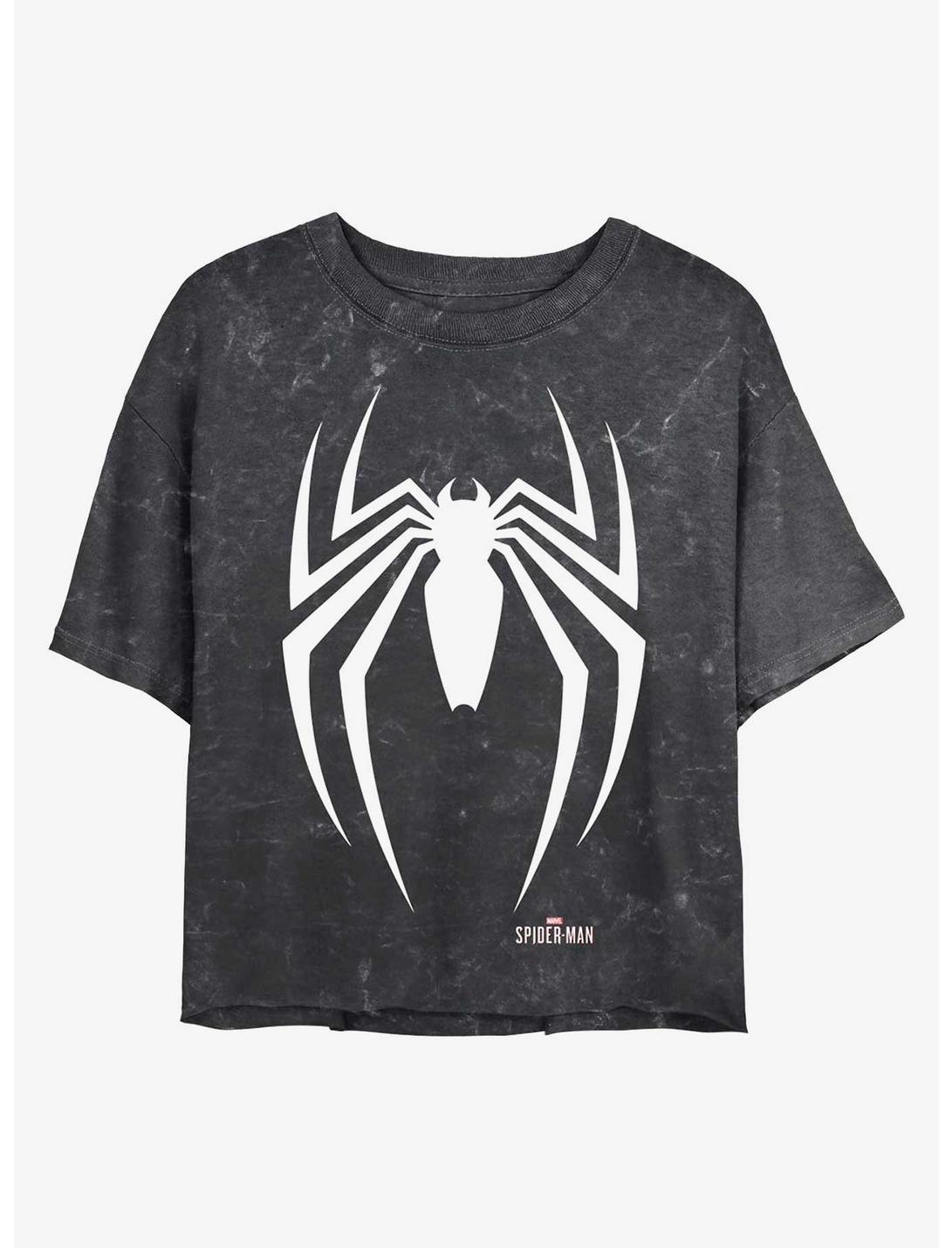 Marvel Spider-Man Spider Icon Mineral Wash Crop Girls T-Shirt, BLACK, hi-res