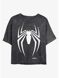 Marvel Spider-Man Spider Icon Mineral Wash Crop Girls T-Shirt, BLACK, hi-res