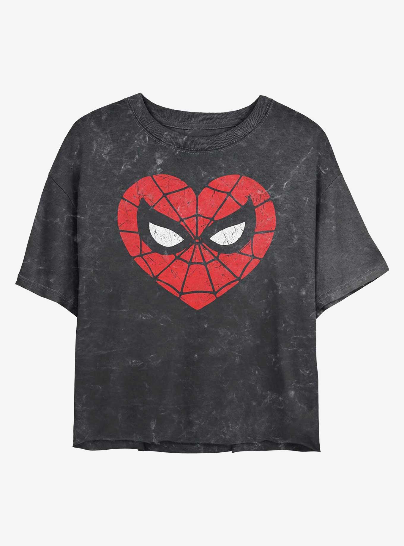 Marvel Spider-Man Spidey Heartbreaker Mineral Wash Crop Girls T-Shirt, BLACK, hi-res