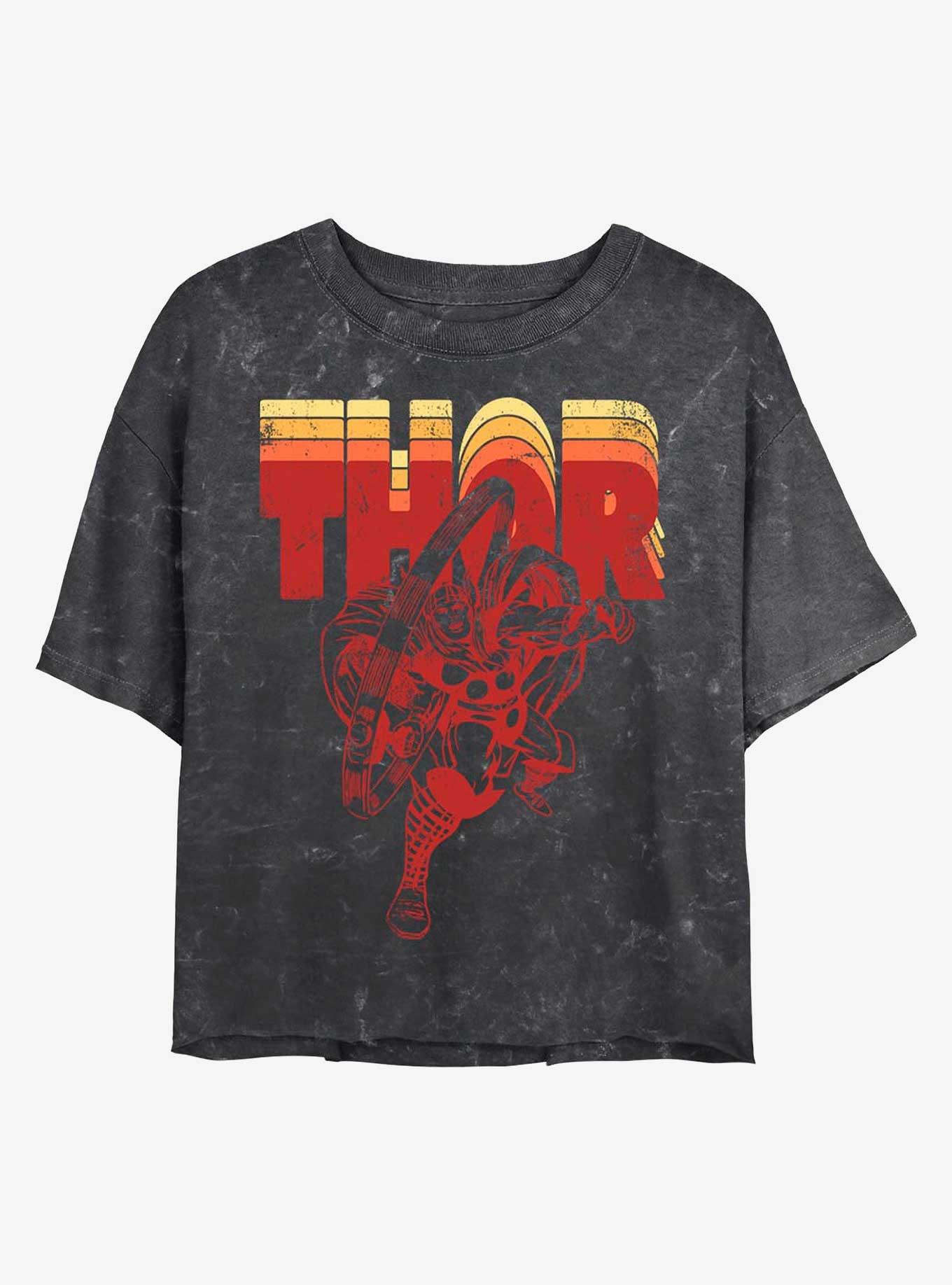 Marvel Thor Retro Thor Mineral Wash Crop Girls T-Shirt, BLACK, hi-res