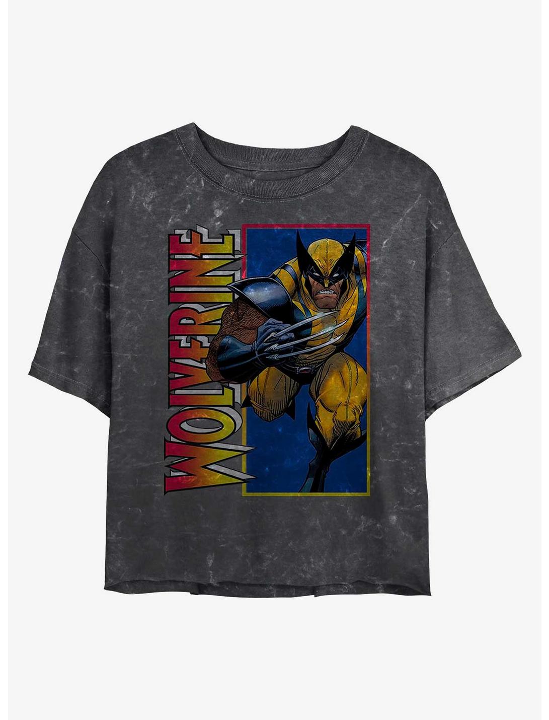 Marvel Wolverine Classic Wolverine Mineral Wash Crop Girls T-Shirt, BLACK, hi-res