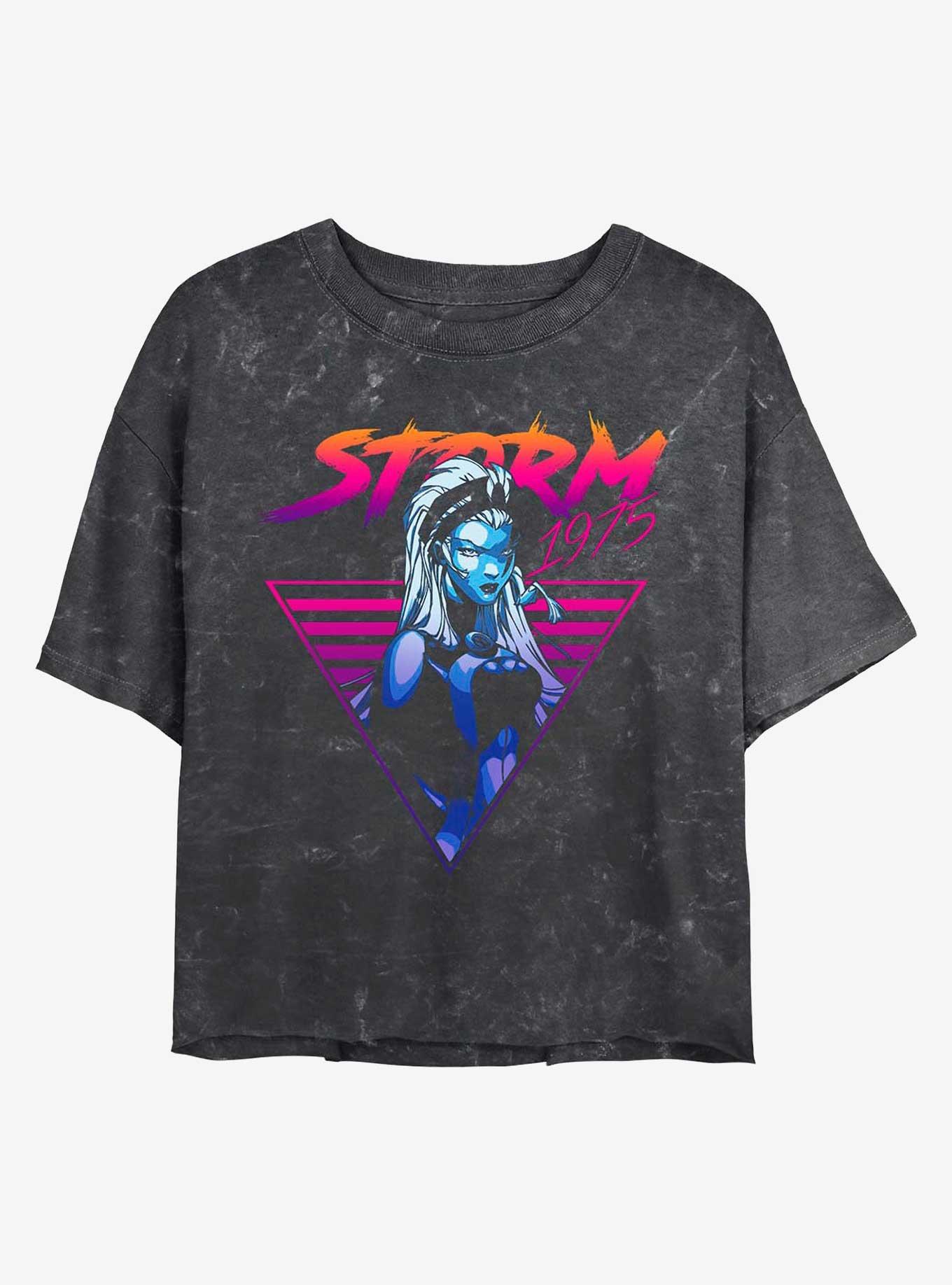 Marvel X-Men Neon Storm Mineral Wash Crop Girls T-Shirt, BLACK, hi-res
