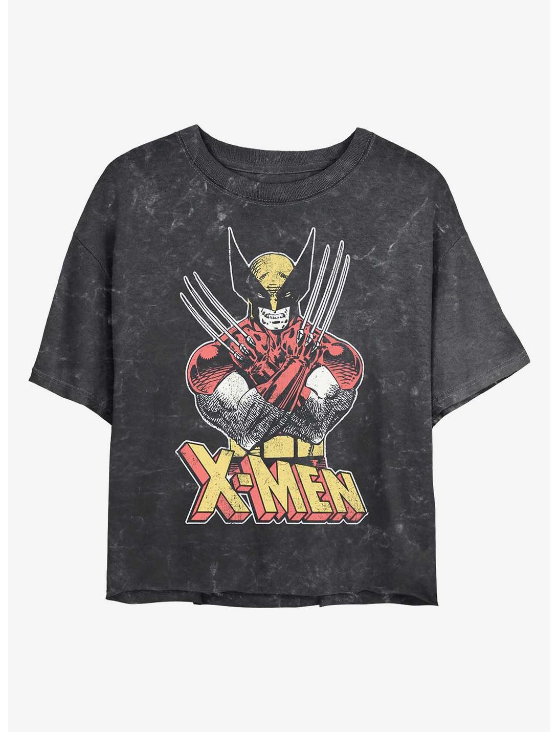 Marvel X-Men Vintage Wolverine Mineral Wash Crop Girls T-Shirt, BLACK, hi-res