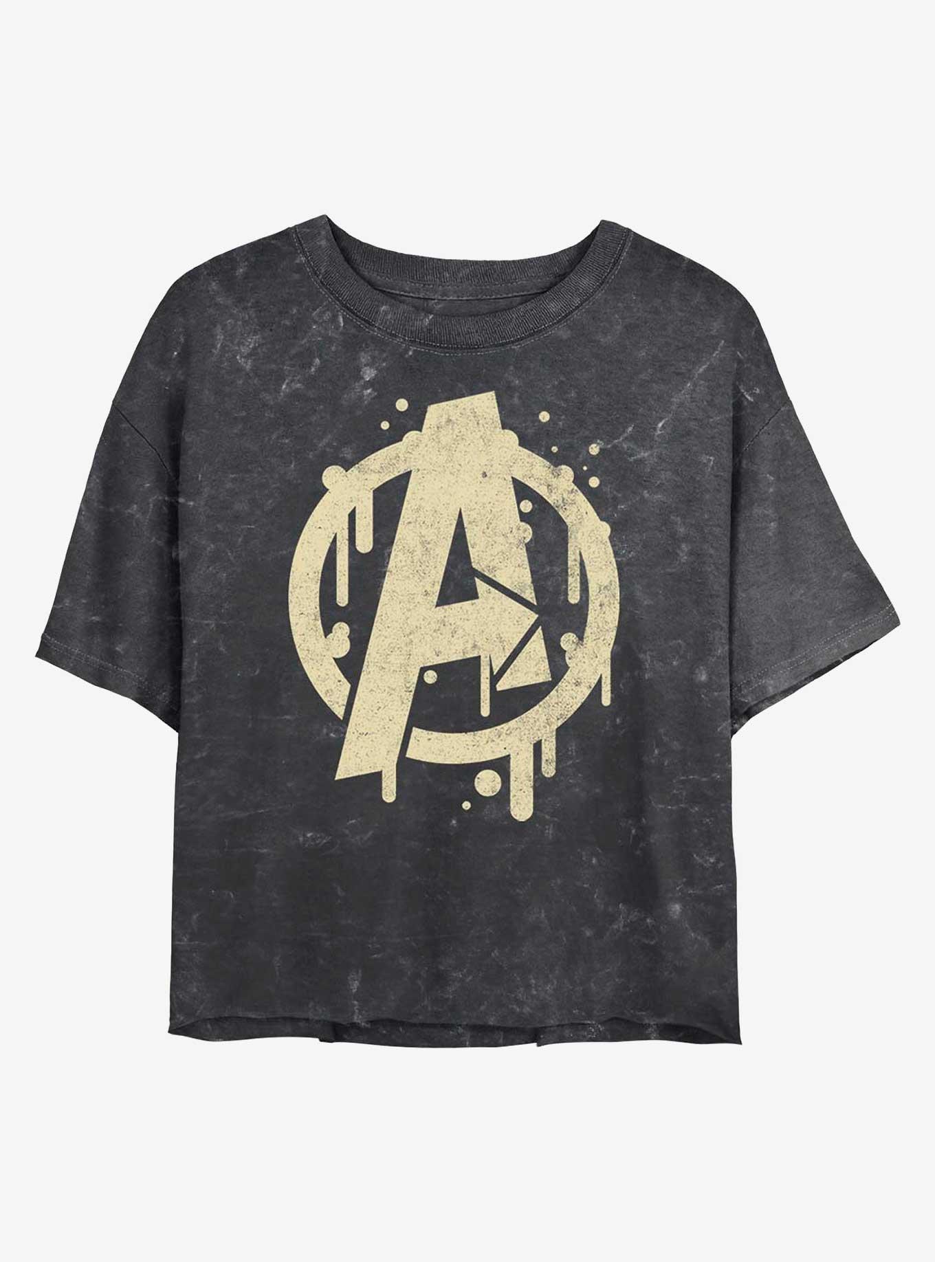 Marvel Avengers Paint Drip Logo Mineral Wash Crop Girls T-Shirt