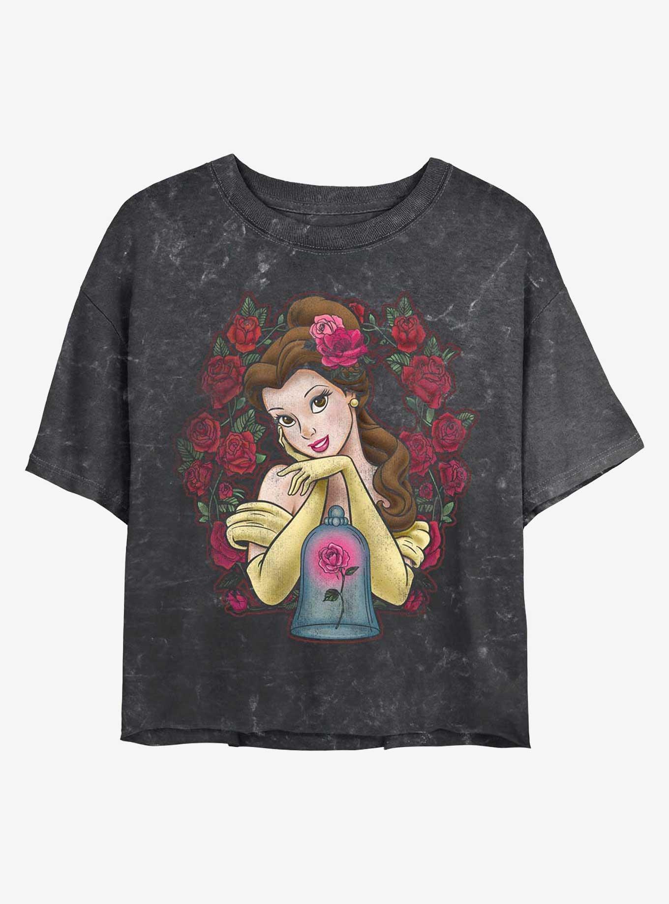 Disney Beauty and the Beast Rose Belle Mineral Wash Crop Girls T-Shirt, BLACK, hi-res