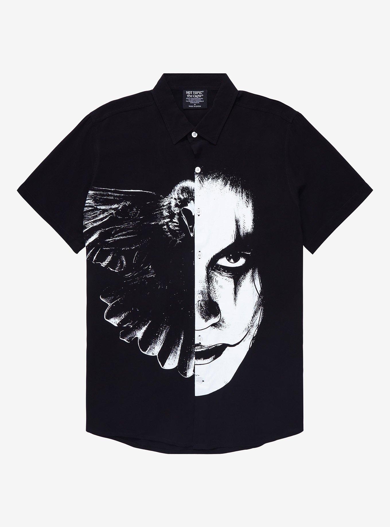 The Crow Split Woven Button-Up, BLACK, hi-res